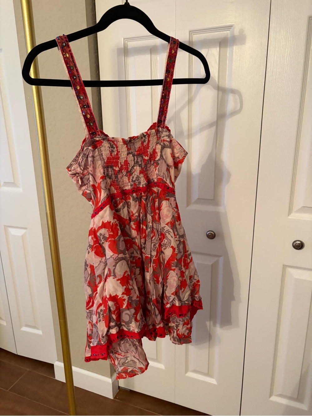 Free People Dress Pink and Red Floral Trim Summer, Size 4